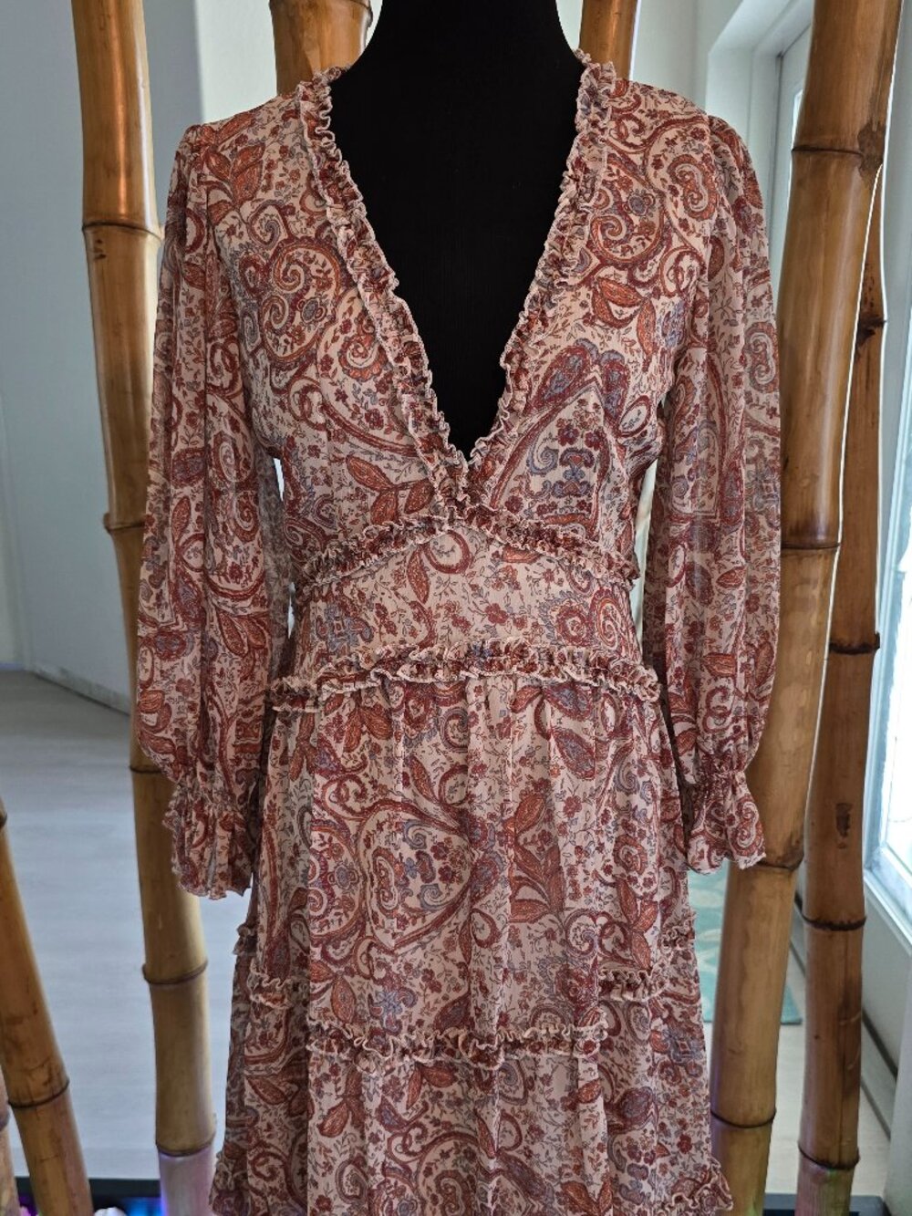 VENUS Paisley Midi Dress in Cream and Rust
